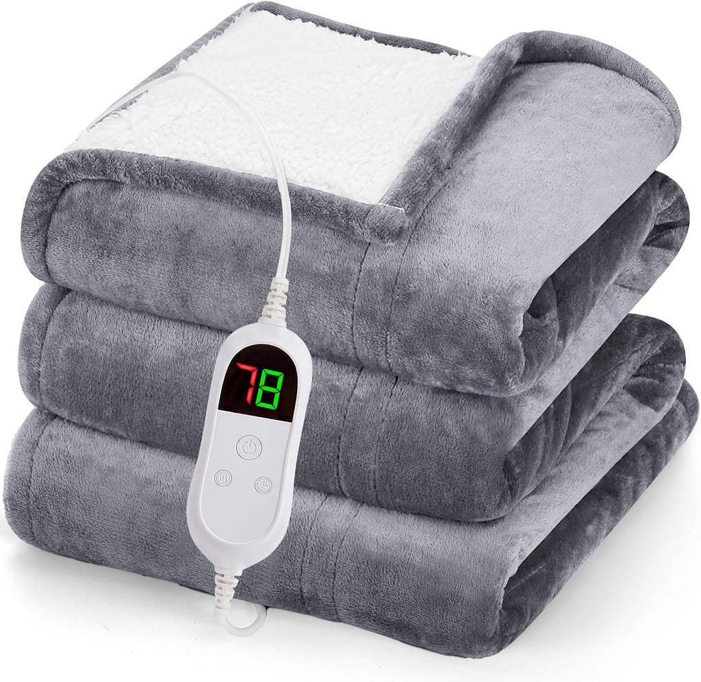 Manta eléctrica Greenoak de 50" x 60", con 10 niveles de calor, apagado automático (1/2/4/6/8 horas), suave tejido Sherpa, ideal como regalo para abuelas, madres y personas mayores, color gris niebla.