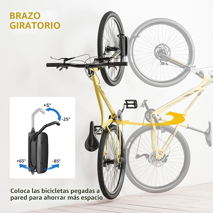 Soporte giratorio de pared para bicicleta, colgadores para bicicleta para garaje, soporte vertical para bicicletas que ahorra espacio, soporte de almacenamiento resistente para bicicletas
