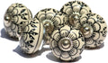 owlKraft Set de 6 Perillas de Ceramica Artesanales | Tiradores Modernos para Cajones y Gabinetes | Diseno Campestre de Flor, Estilo 2 Blanco y Negro