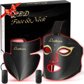 Set de mascarilla de terapia de luz roja, mascarilla LED para terapia de luz para rostro y cuello, luz infrarroja cercana de 850 nm y luz roja de 630 nm, ajuste de energía de 5 niveles, color negro.