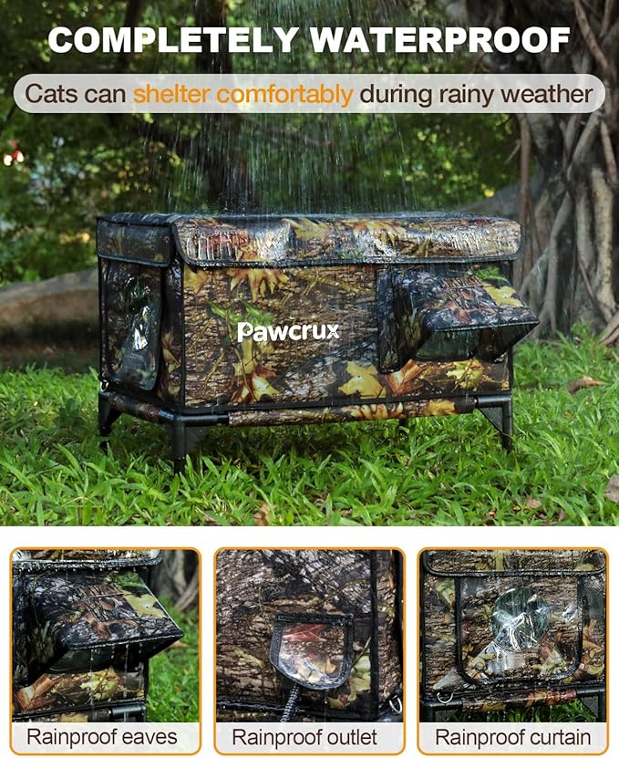 Casa climatizada para gatos resistente a la intemperie para exteriores en invierno, cama climatizada para gatos, refugio de gatitos con almohadilla térmica para gatos, puerta de escape aislada y segura, casa cálida para gatos callejeros (color de hoja