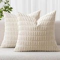 MIULEE- Juego de 2 fundas decorativas de pana suave p/cojín euro; diseño a rayas estilo bohemio, moderno, rural; decorac. p/el hogar, sala de estar, sofá, sillón, cama (26 x 26 pulgadas, blanco crema)