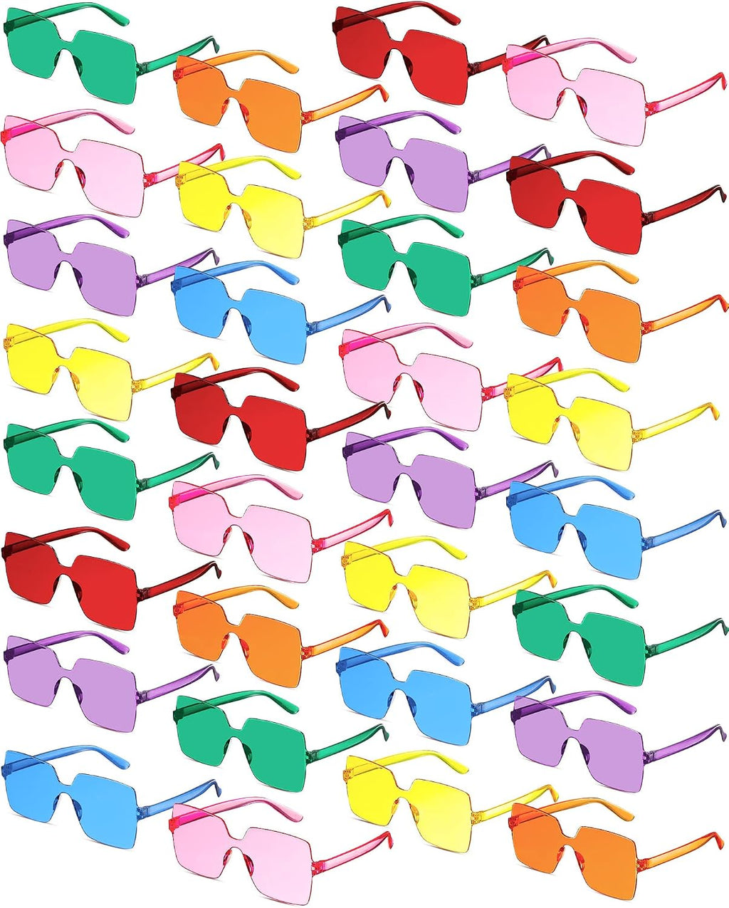 Pack 51 Pares Gafas de Sol Divertidas Chumia – Colores Caramelo, Sin Marco, Cuadradas y Rectangulares para Fiesta