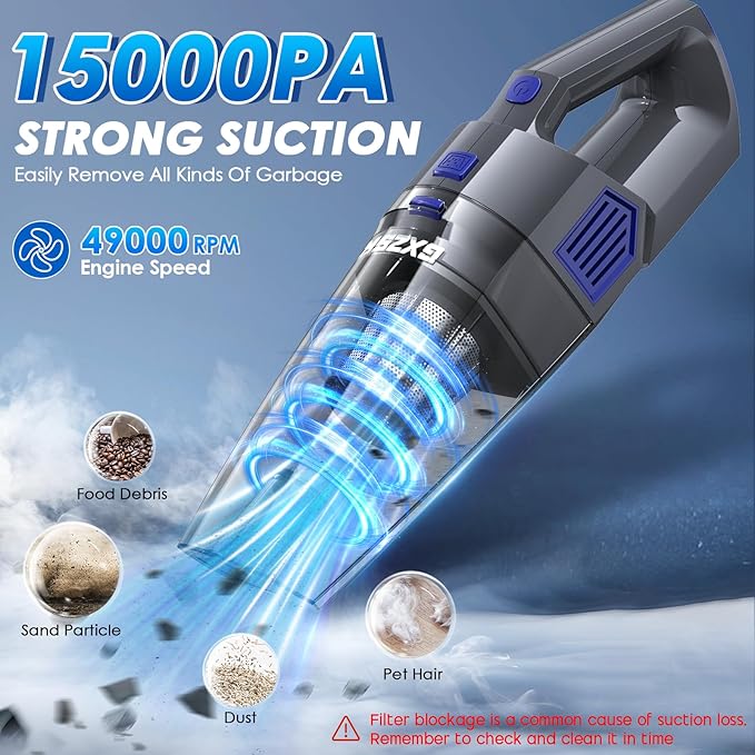 Aspiradora Portátil Inalámbrica Gxzsk 15000PA | Recargable | Multi-Boquillas | Hogar, Auto y Mascotas
