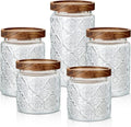 Gerrii - 5 recipientes redondos de vidrio vintage con diseño de begonia para almacenar alimentos, de 17, 24 y 34 oz, con tapa hermética, para dulces, para cocina, despensa, café, té y granos. 