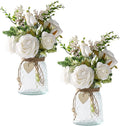 2 paquetes de flores artificiales en jarrón, flores artificiales con jarrón, rosas de seda artificiales en jarrón, flores artificiales en jarrón, arreglo floral artificial con jarrón para estilo rústico (blanco con jarrón)