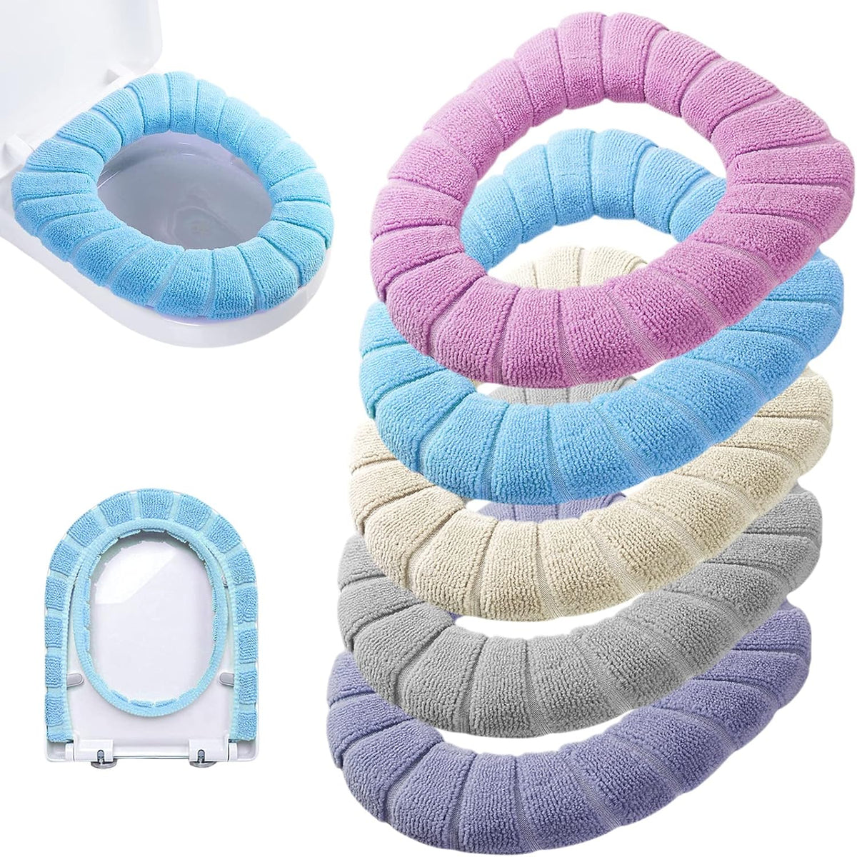 Legigo Paquete de 5 fundas más gruesas para asiento de inodoro - Funda de cojín suave y cálida para asiento de inodoro, tela de fibra elástica y lavable, fácil instalación, cómoda funda para tapa de inodoro (modelo de calabaza)