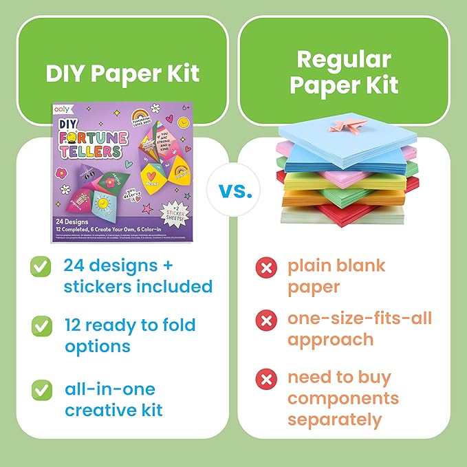 Ooly Kit de papel de bricolaje, 24 diseños de adivinos y calcomanías, el kit incluye 12 completos, 6 en blanco y 6 adivinos plegables de color, regalos de actividades para niños