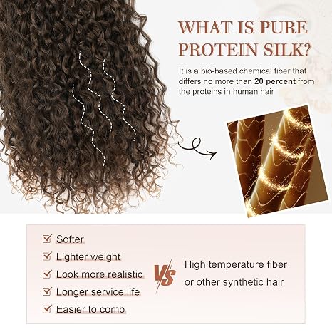 Extensiones de Cabello Rizado REECHO GoGo | 4 Piezas 35 cm, 100% Proteína, Suaves y Naturales – Marrón Cálido con Puntas Claras