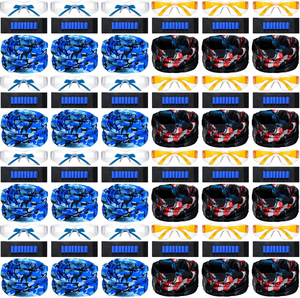 Sosation 24 Sets Articulos de Fiesta de Pistolas para Ninos | 72 Piezas Recuerdos Dos Equipos | Lentes Mascara Muneca | Juguete a Granel | Azul y Naranja