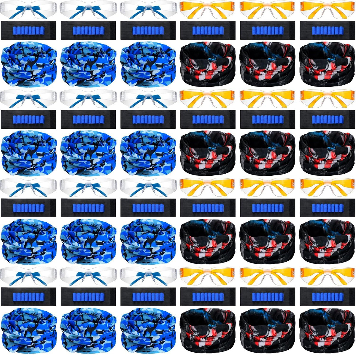 Sosation 24 Sets Articulos de Fiesta de Pistolas para Ninos | 72 Piezas Recuerdos Dos Equipos | Lentes Mascara Muneca | Juguete a Granel | Azul y Naranja