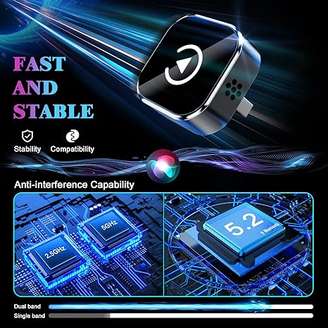 iGENJUN Adaptador CarPlay Inalámbrico 2026 – Diseño Mini, Plug & Play USB/USB-C, Conexión Rápida y Estable para iPhone y Android