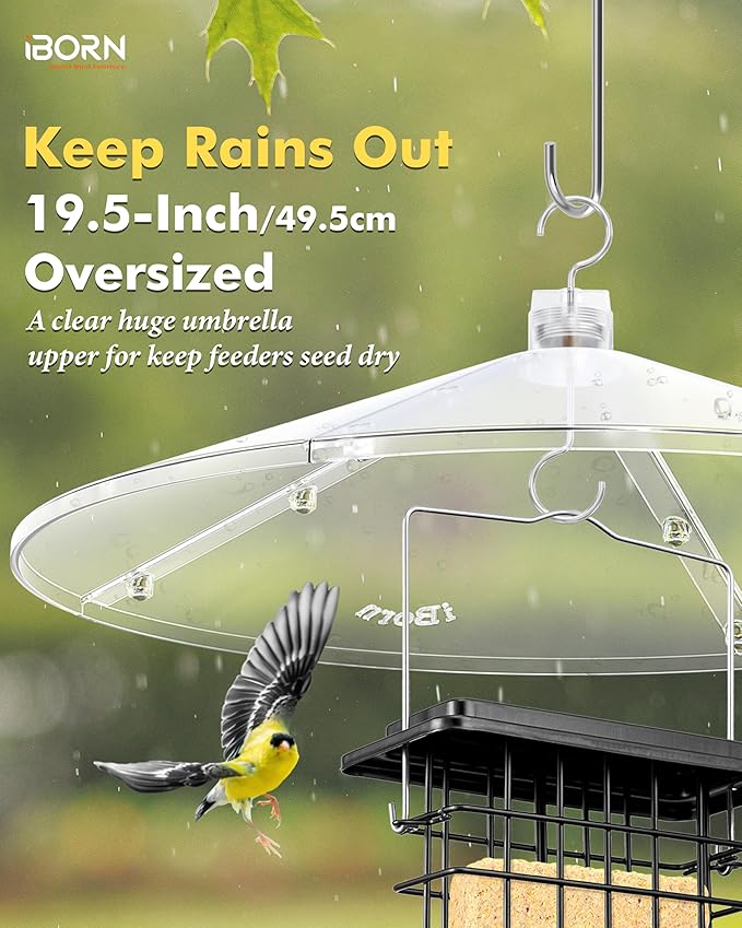iBorn Baffles para comederos de pájaros, cubierta de comedero de pájaros de gran tamaño de 19.5 pulgadas para protector de lluvia, comederos de pájaros y ardillas, protección completa para exteriores