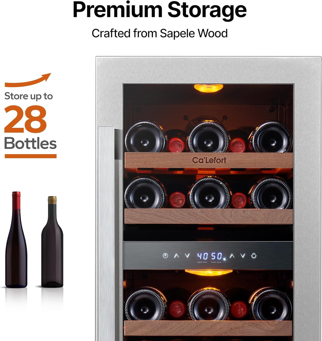 Ca'Lefort 15 Inch Wine Fridge - 28 Bottle Wine Cooler Refrigerator
