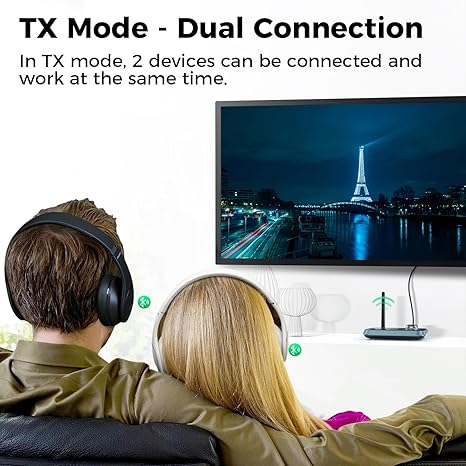 Transmisor y Receptor Bluetooth 5.0 SOOMFON 3 en 1 para TV — 2 Audífonos Simultáneos, Pantalla LCD, Óptica AUX RCA