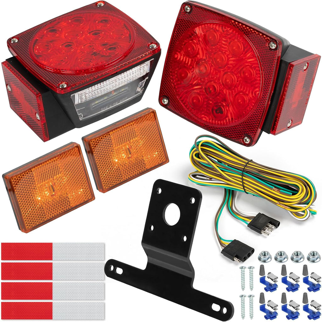 Kit de Luces LED para Remolque AUTO-GEKKO | Luces de Freno, Direccional y Traseras | Impermeable IP68, Certificado SAE/DOT con Arnés de 25 Pies