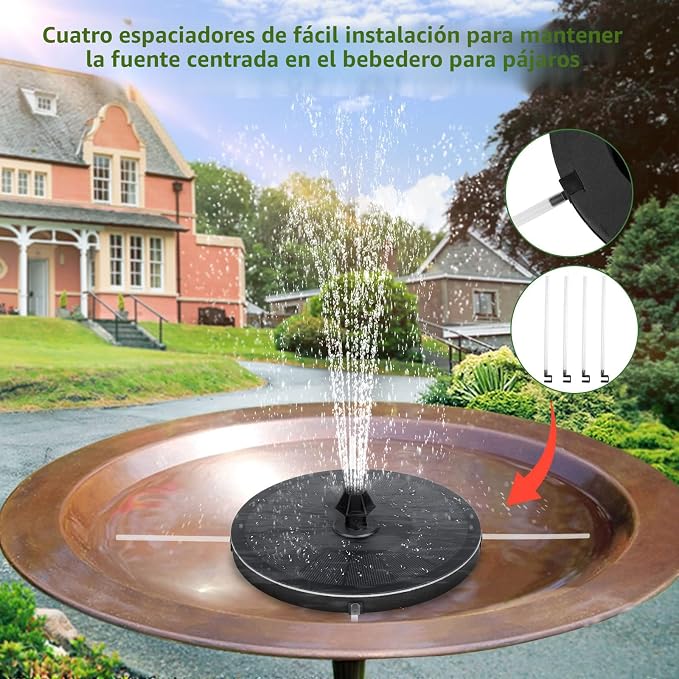 Mademax Fuente solar mejorada con 4 boquillas y fijadores fáciles de instalar, bomba de fuente alimentada por energía solar para baño de pájaros, jardín, estanque, piscina, pecera, al aire libre