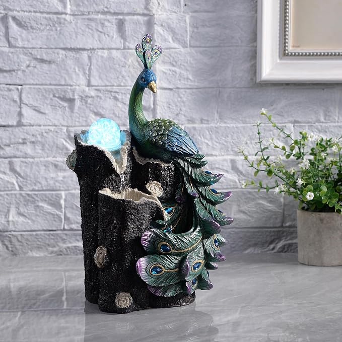 Fuente de agua artificial Kalona de 34 cm para interiores con bola de cristal giratoria