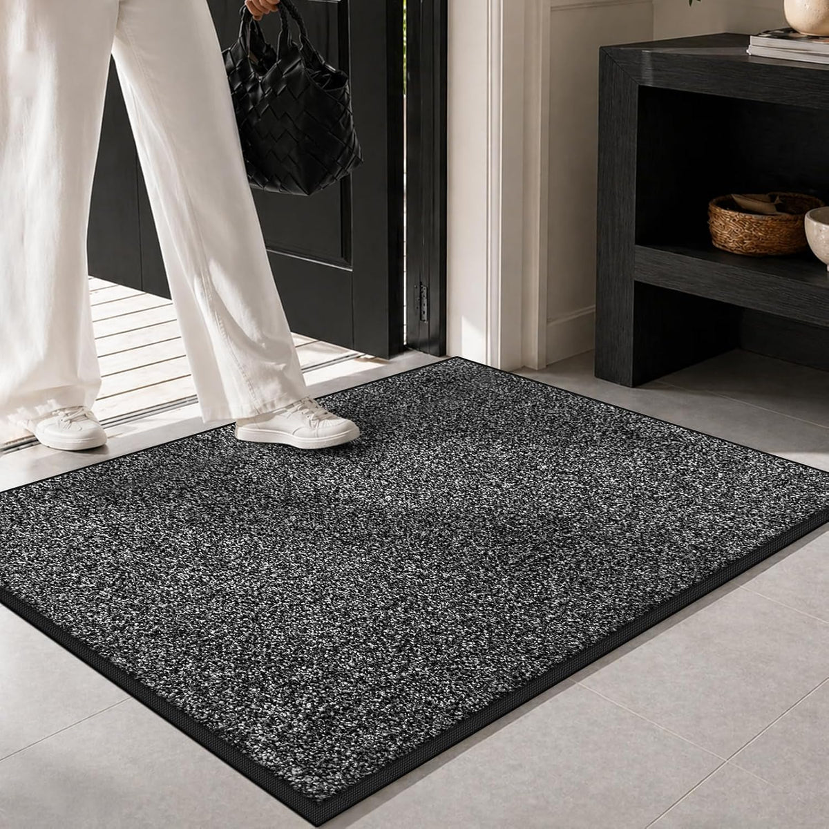 Felpudo Mibao para puerta principal, felpudo de bienvenida que atrapa la suciedad para interiores y exteriores, felpudo antideslizante e impermeable, alfombra de entrada duradera, lavable a máquina, de perfil bajo, para puerta trasera, gris
