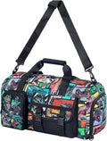 CCJPX Kids Duffle Bag for Boys, Travel Bag with Shoe Compartment, Dinosaur Weekender Carry-On Personalized Tote for Sport Gym (Black)