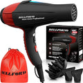 Secadora de Cabello Profesional Iónica 2200W — Motor AC Cerámico Turmalina, Silenciosa con Difusor y 2 Boquillas Concentradoras, Negro/Rojo