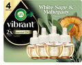 Air Wick Repuesto de Aceite Perfumado Vibrant | Con Aceites Esenciales, Enchufable | Salvia Blanca y Caoba, 4 Unidades