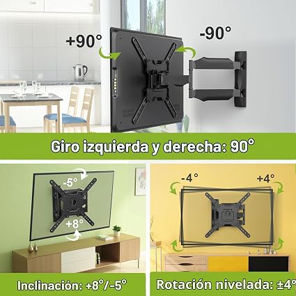 USX MOUNT Soporte de pared para TV de movimiento completo para la mayoría de televisores de 32 a 60 pulgadas hasta 35 kg y VESA 400x400 mm máximo, diseño de centro de esquina. Soporte de TV con brazo
