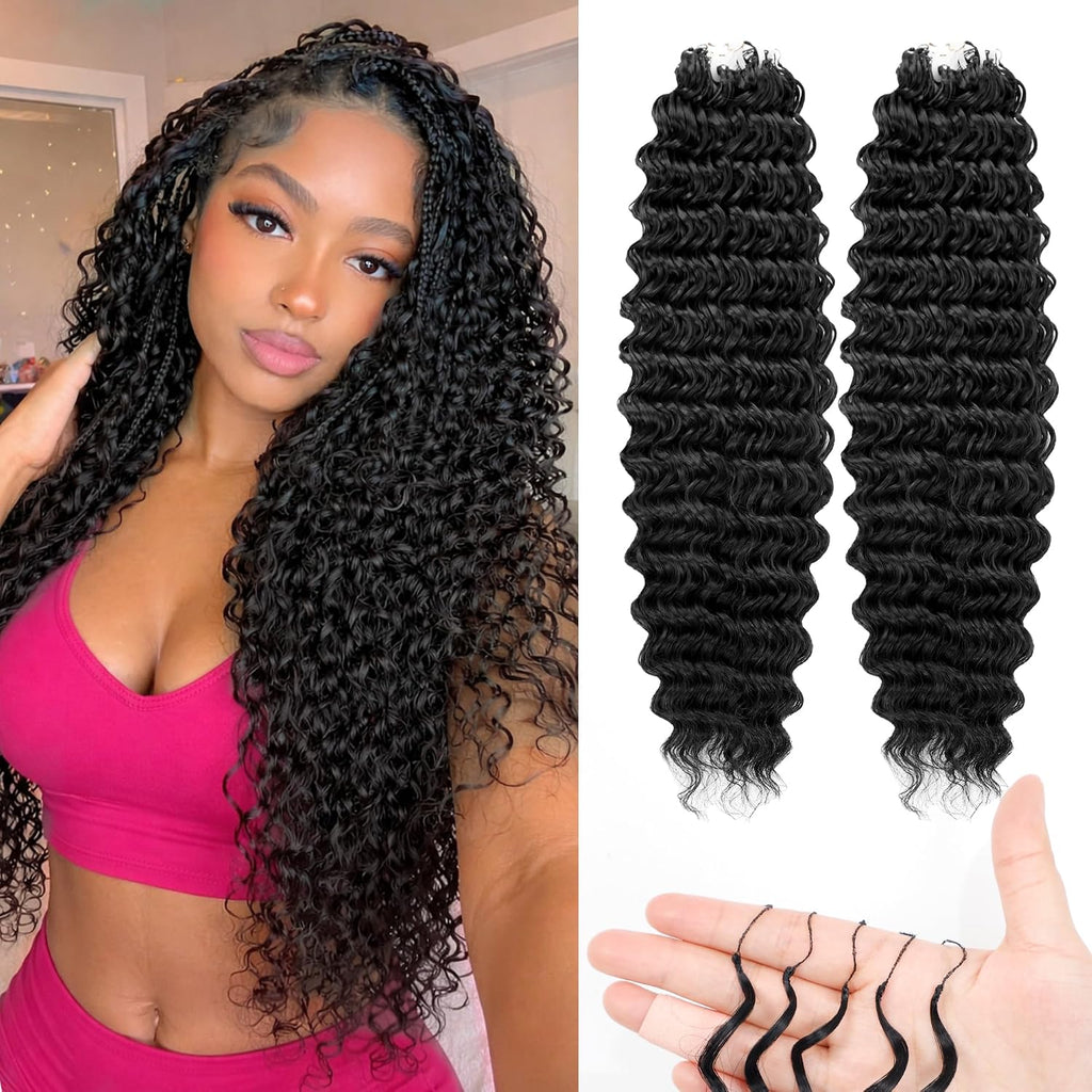 Extensiones de cabello sintético para crochet, 180 g, 100 mechones, preseparados, ondulados profundos, ideales para trenzas de crochet con nudos milagrosos. Extensiones de cabello rizado birmano invisible (18 pulgadas, n.° 1).