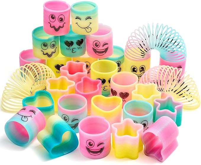 JOYIN 30 piezas de resorte arcoíris para fiesta, mini juguete de resorte de plástico, mini muelles de resorte para aliviar el estrés, juguetes a granel para premios de carnaval, cumpleaños, rellenos