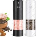 Electric Salt and Pepper Grinder Set - Rechargeable Type-C, LED Light, 5 Coarseness Levels, One-Hand Operation - 2-Pack White & Black Kitchen Gift