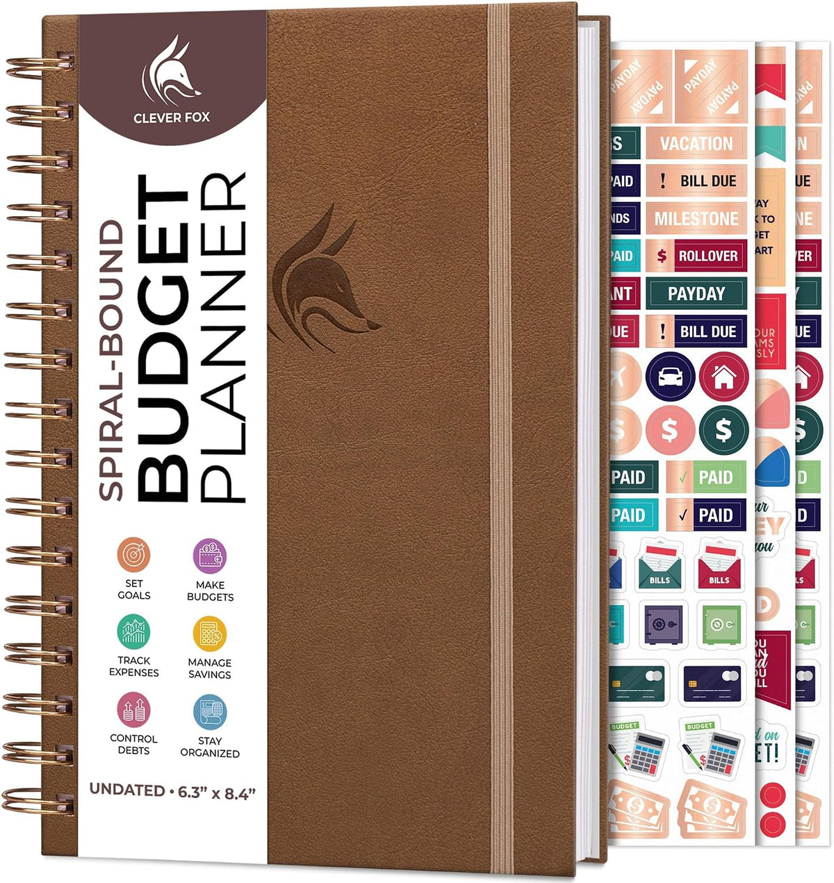 Agenda de presupuesto Clever Fox en espiral Cuaderno para el seguimiento de gastos Organizador de presupuesto mensual, libro de registro financiero y libro de cuentas para controlar su dinero Registro de facturas sin fecha, 6.3 x 8.4 pulgadas - Marrón