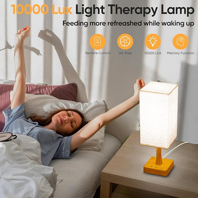 Lámpara de Terapia de Luz 10000 Lux – Espectro Completo, 3 Temperaturas, Control Remoto y Puertos USB-C y A