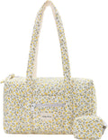 Molly Moon Top Zipper Floral Quilted Duffle Bag for Women, Yellow Quilted Small Floral Tote Bags with Coin Purse, Cute Cotton Shoulder Bag for Travel, Work, School