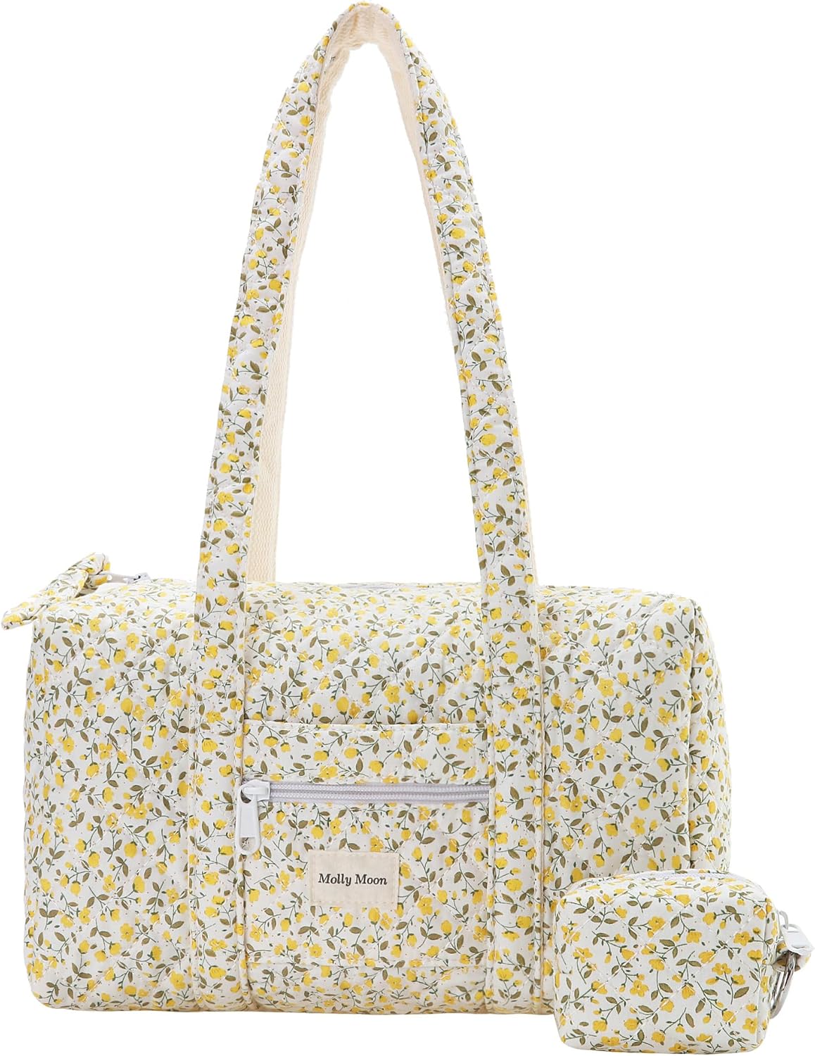 Molly Moon Top Zipper Floral Quilted Duffle Bag for Women, Yellow Quilted Small Floral Tote Bags with Coin Purse, Cute Cotton Shoulder Bag for Travel, Work, School