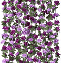KHOYIME Paquete de 9 guirnaldas de flores artificiales de 21.9 metros, vides de rosas moradas falsas, flores de seda, hiedra floral colgante de plástico sintético para exteriores, guirnalda