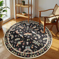 Alfombra redonda lavable Lahome Insect Insect, alfombra redonda suave antideslizante de 120 cm ultrafina, alfombra circular pequeña estilo boho para entrada, cocina, dormitorio, cuarto infantil, baño, Vionnet, negra