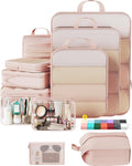 Veken Set de 11 Cubos de Compresion para Viaje | Organizadores Expandibles y Comprimibles para Maleta | Bolsas Ahorra Espacio con Neceser | Beige
