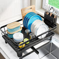 Escurridor de Platos Urakify Negro para Mesada de Cocina 16.5x12.2" – Con Bandeja Drenadora y Portacubiertos