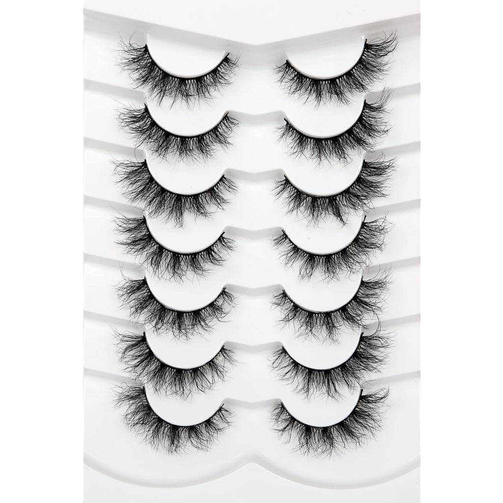 Pooplunch Pestanas Postizas Cat Eye | Faux Mink Ligeras Naturales Wispy 8D, Cortas y Rizadas, 7 Pares
