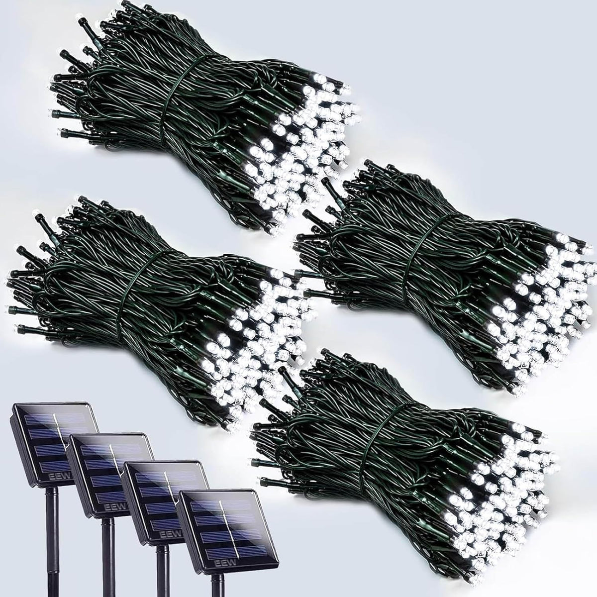 Una de las guirnaldas incluidas en este paquete no enciende.Paquete de 4 guirnaldas de luces solares LED de 400 luces para exteriores, luces navideñas solares para exteriores con 8 modos de iluminación