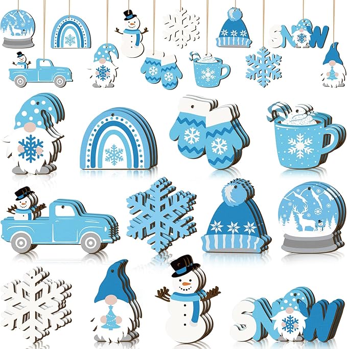 Set 36 Adornos de Madera para Árbol de Navidad | 12 Diseños Invernales