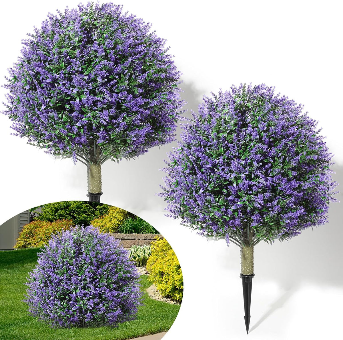 Bolas de Topiario Artificial Lunmon 24 Pulgadas, 2 Piezas | con Flores y Estaca de Suelo | Arbustos Falsos Resistentes a UV para Interior y Exterior | Morado y Rosa ( ARTICULO VIENE COMO SE MUESTRA EN LA SEGUNDA IMAGEN )