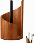 Soporte de madera para toallas de papel de sobremesa: fácil de usar con una sola mano. Fabricado en madera natural y con un elegante acabado metálico. Ideal para la cocina y el baño. (Marrón)