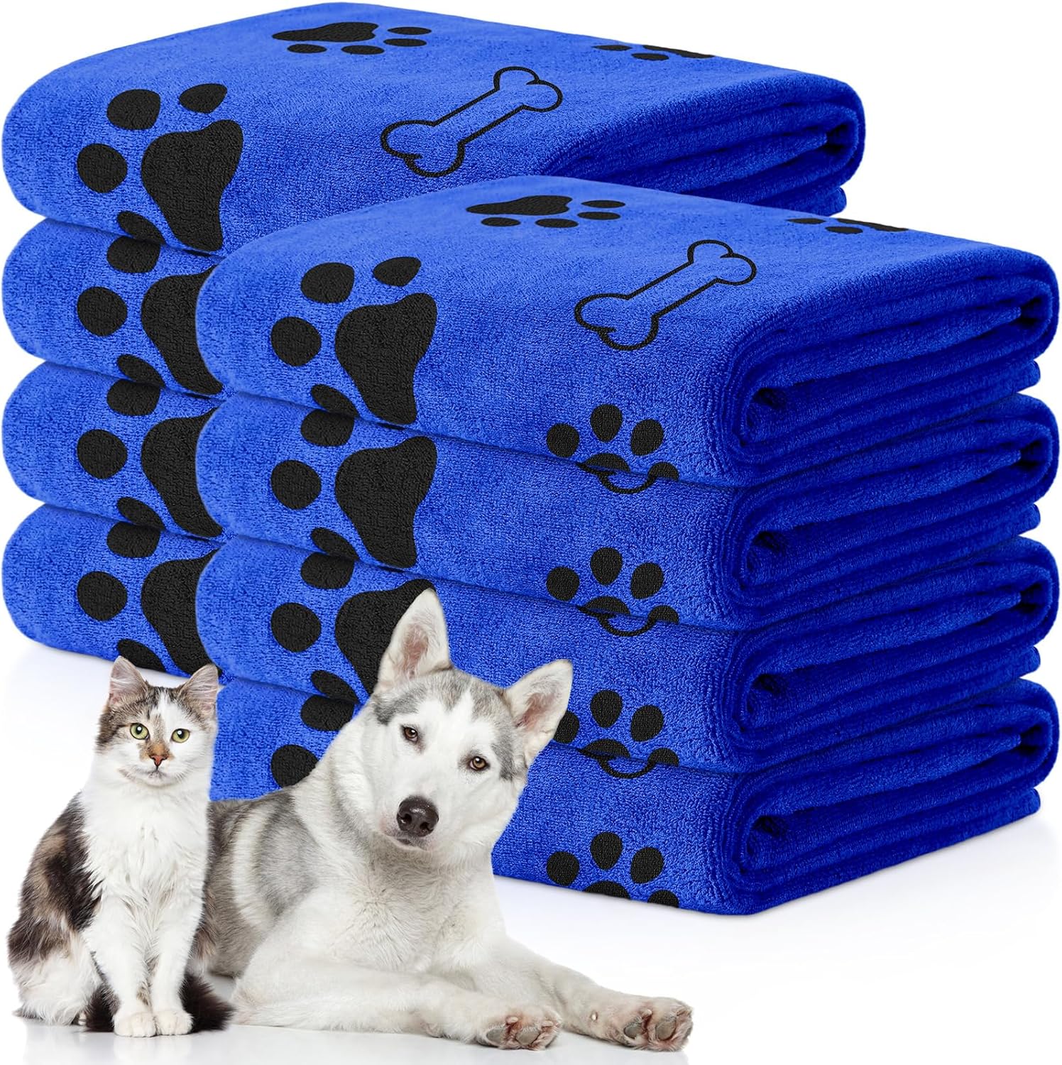 Chumia - 8 toallas para secar perros, gatos y mascotas, microfibra de secado rápido, absorbentes para mascotas medianas (azul oscuro, 40 x 24 pulgadas) 