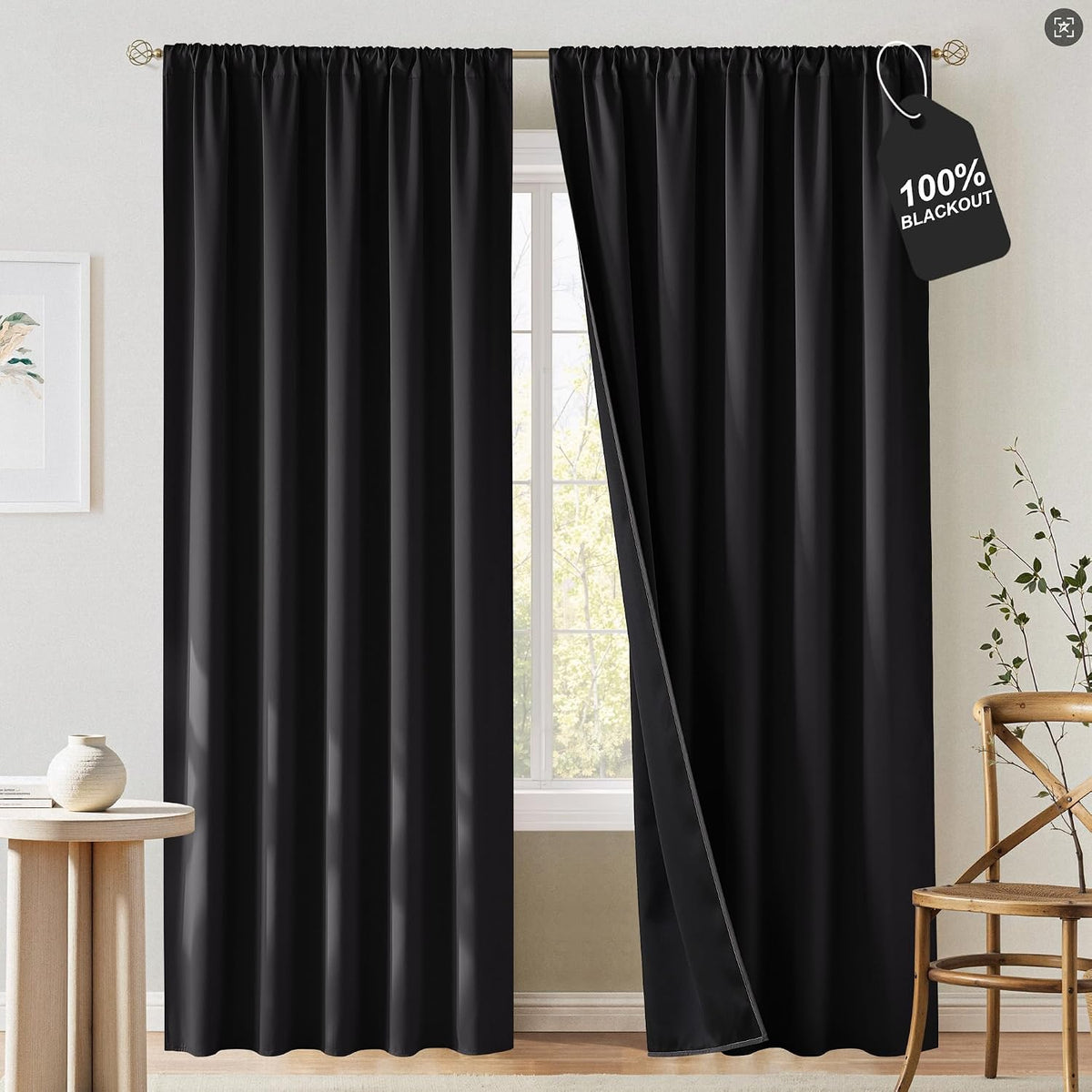 Cortinas Opacas Térmicas NICETOWN 52x84 Pulgadas – Juego de 2 Paneles con Bolsillo para Barra