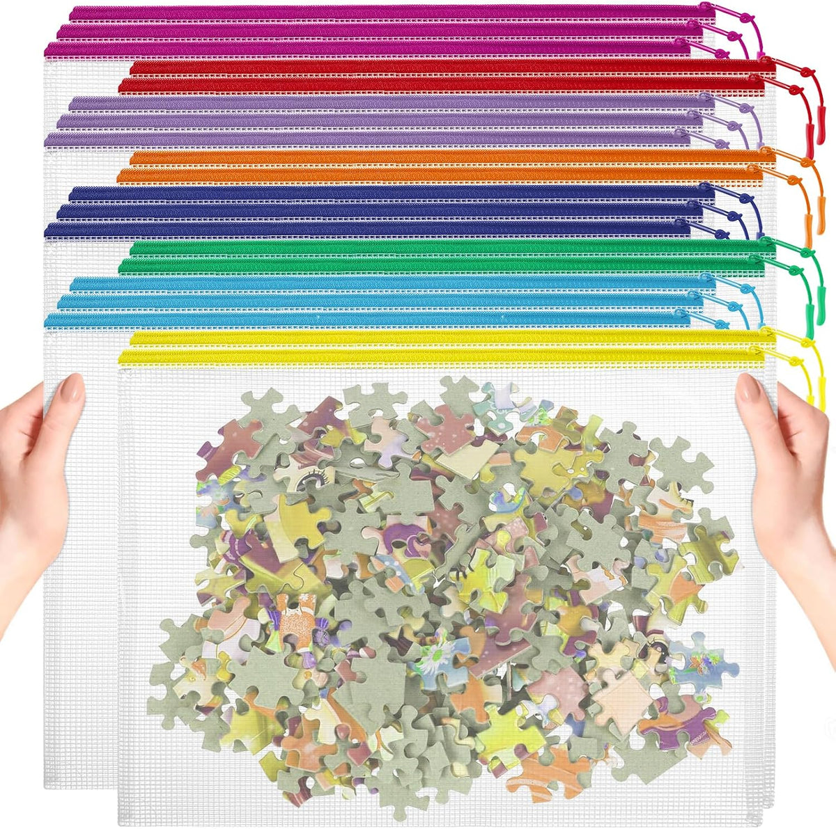 20 Bolsas de Malla Plástica con Cierre, A3 43x30 cm Bolsas Malla Extra Grande, Bolsas Reutilizables con Cierre para Suministros de Oficina y Aula, Organizadores de Juegos y Rompecabezas
