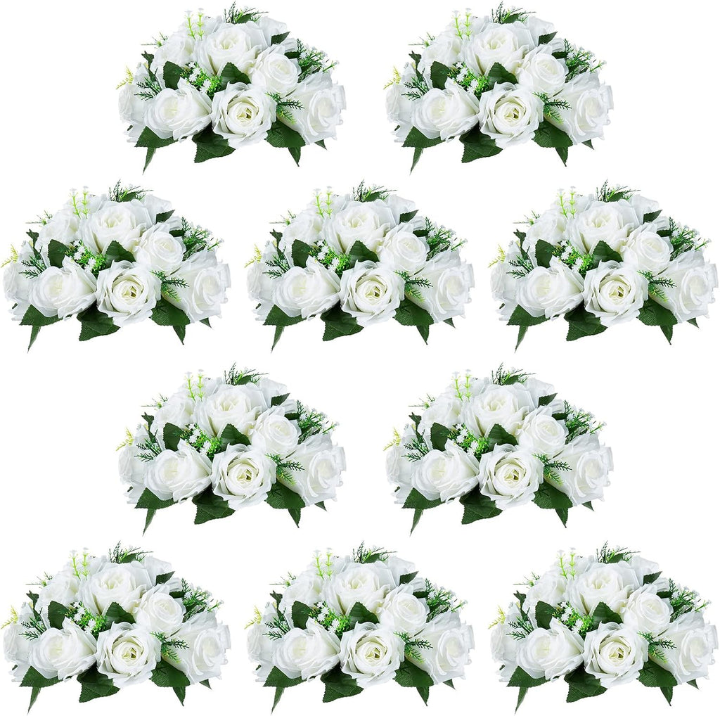 Centros de mesa de flores blancas NUPTIO: 10 arreglos florales artificiales en forma de bola para bodas y fiestas - Rosas artificiales de 24 cm de diámetro para la decoración de despedidas de soltera.