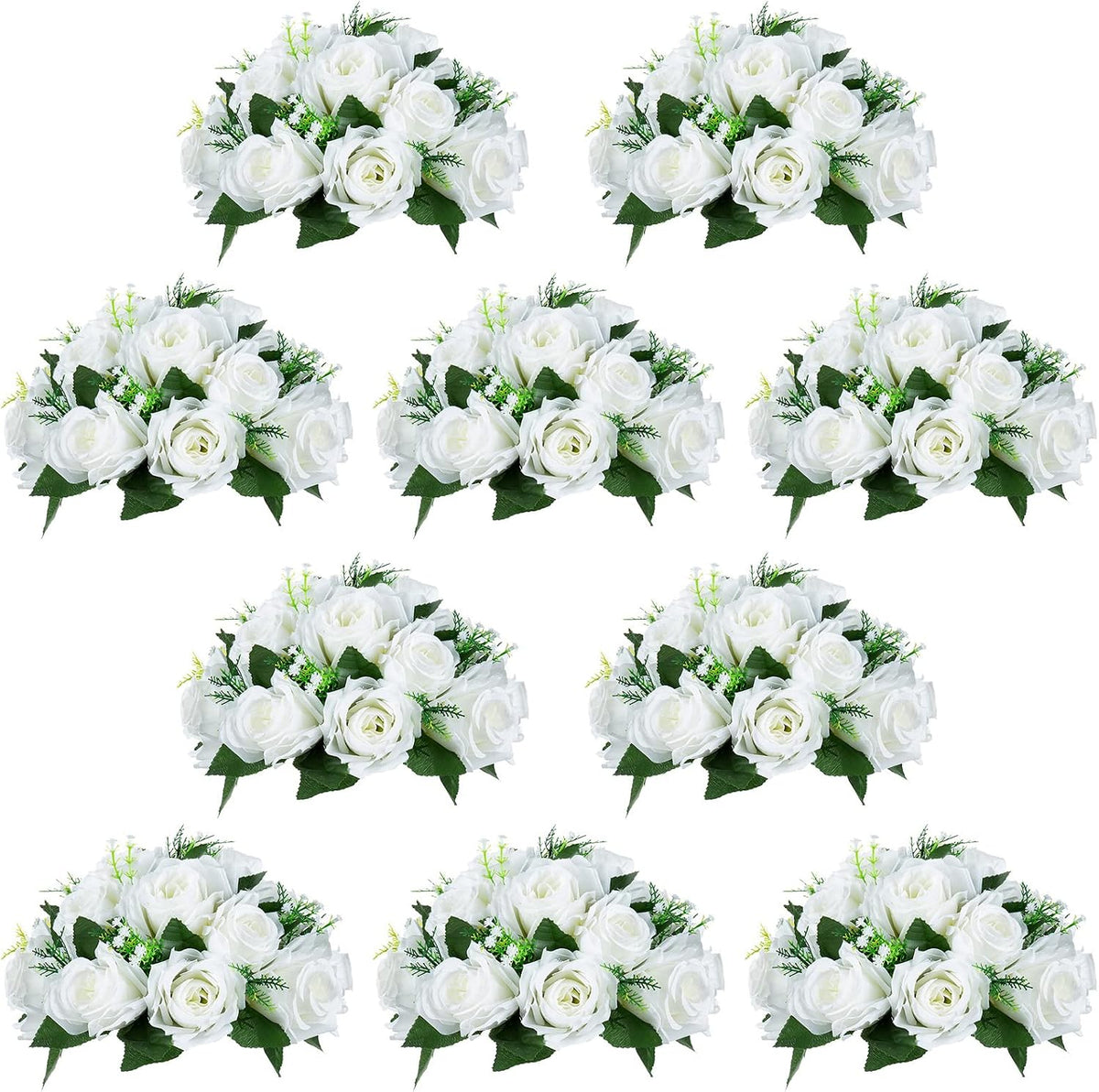 Centros de mesa de flores blancas NUPTIO: 10 arreglos florales artificiales en forma de bola para bodas y fiestas - Rosas artificiales de 24 cm de diámetro para la decoración de despedidas de soltera.