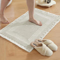 CONTIENE SOLO UNA PIEZA ARTICULO SE MUESTRA COMO EN LA SEGUNDA IMAGENCYCMACO Tapete de Baño Tipo Waffle | Súper Absorbente y de Secado Rápido | Antideslizante y Lavable con Borlas | Base de Goma | 20 x 32 Pulgadas | Blanco Hueso