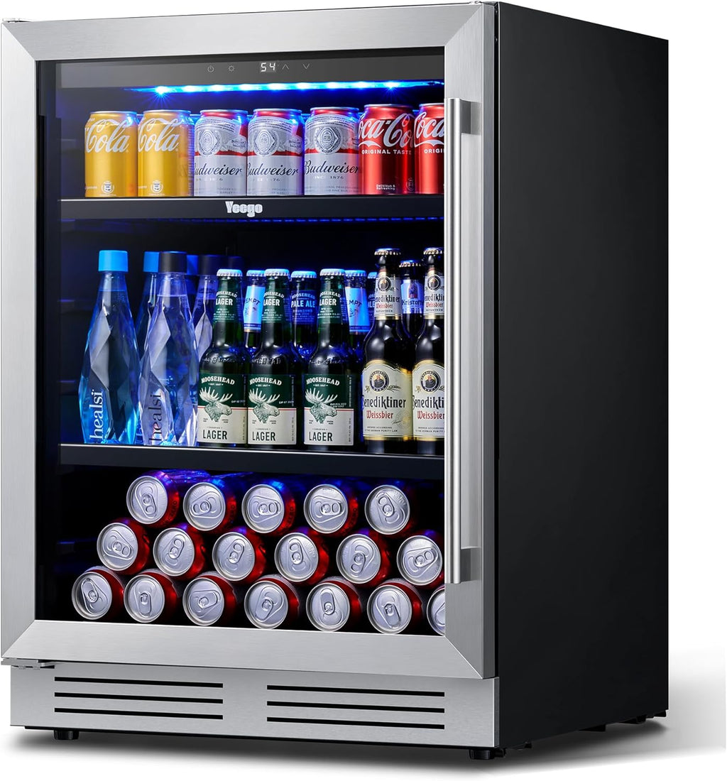 Refrigerador de bebidas Yeego - Mini refrigerador de 24 pulgadas con capacidad para 180 latas y puerta de cristal